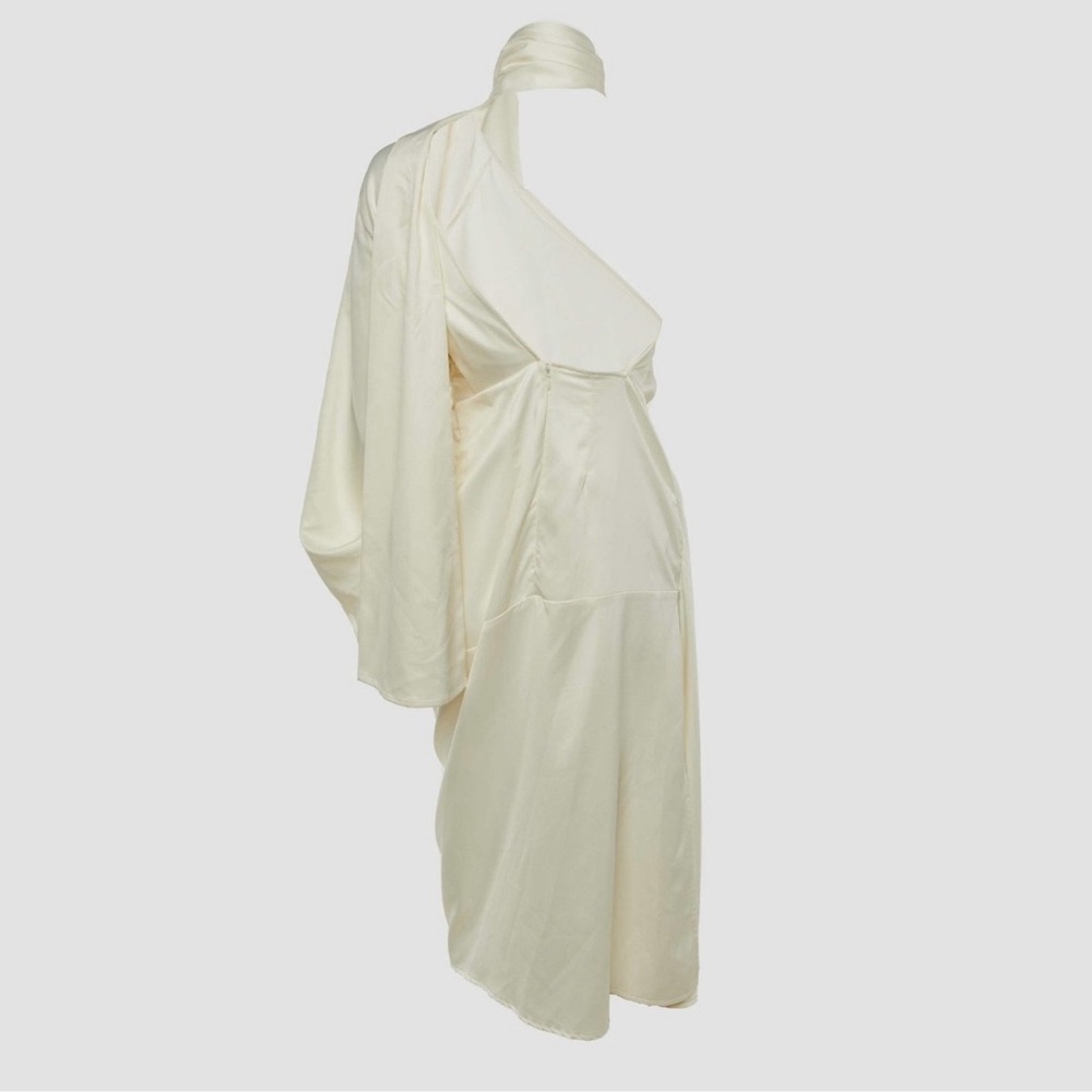 Solace London RARE Sorina Dress Ivory Satin One Sleeve Midi Dress Size 10 - Picture 4 of 5